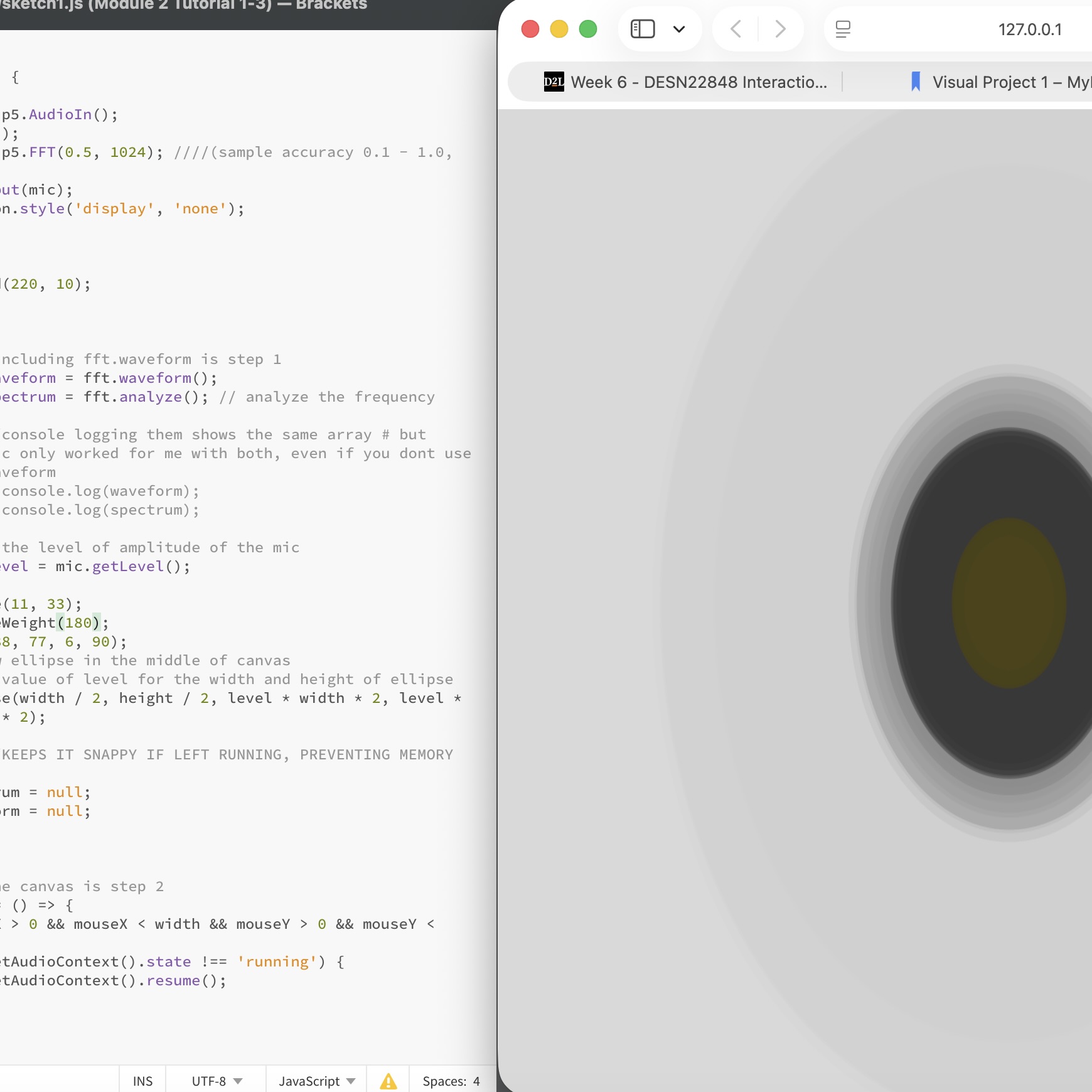 I adjusted the sensitivity of this circle, which changes its size according to the sound.