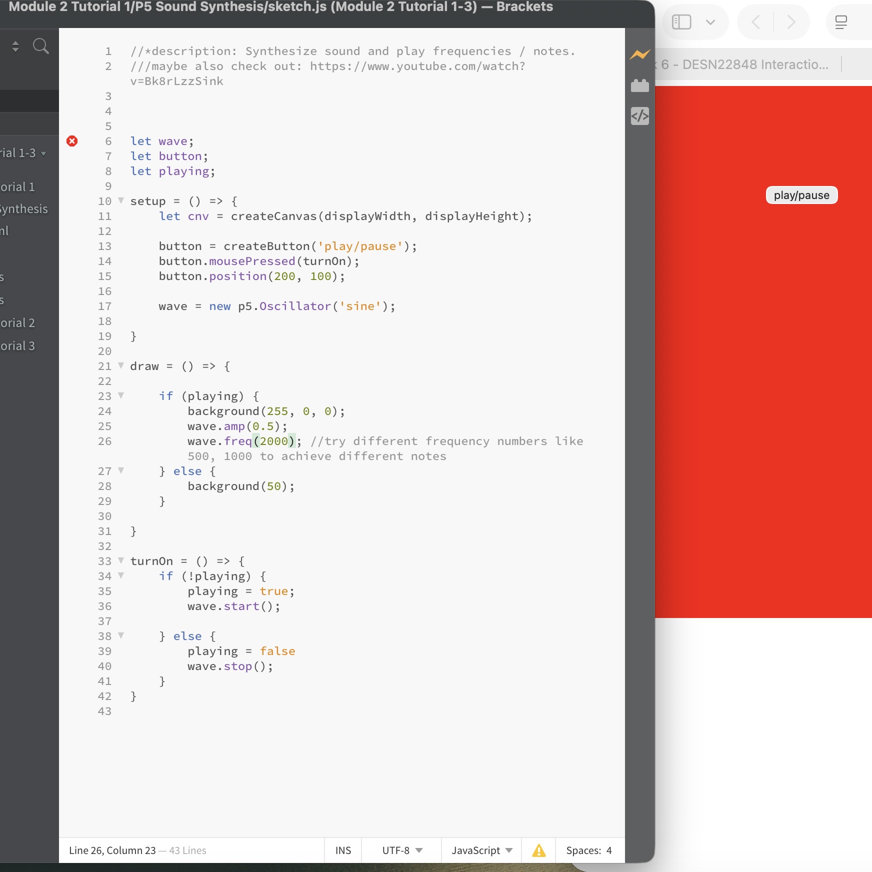 I adjusted the frequency of the audio by changing the value.