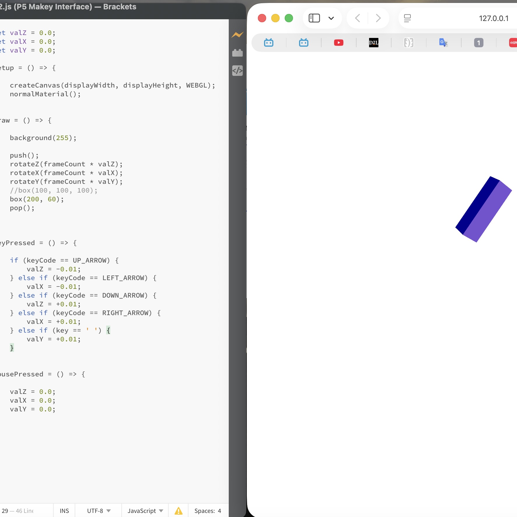 Rotating the box by clicking the arrow keys on Makey Makey