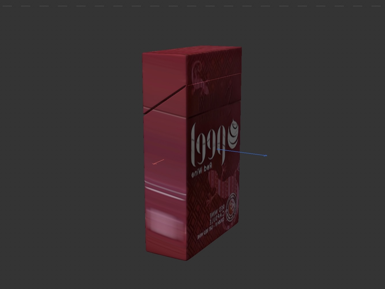 This is a side back view picture of a cigarette box model.
