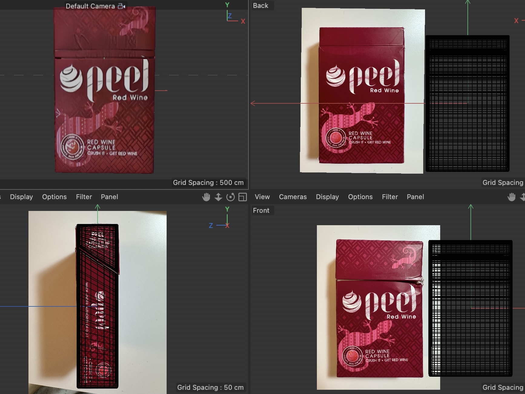 Three views of the cigarette box.